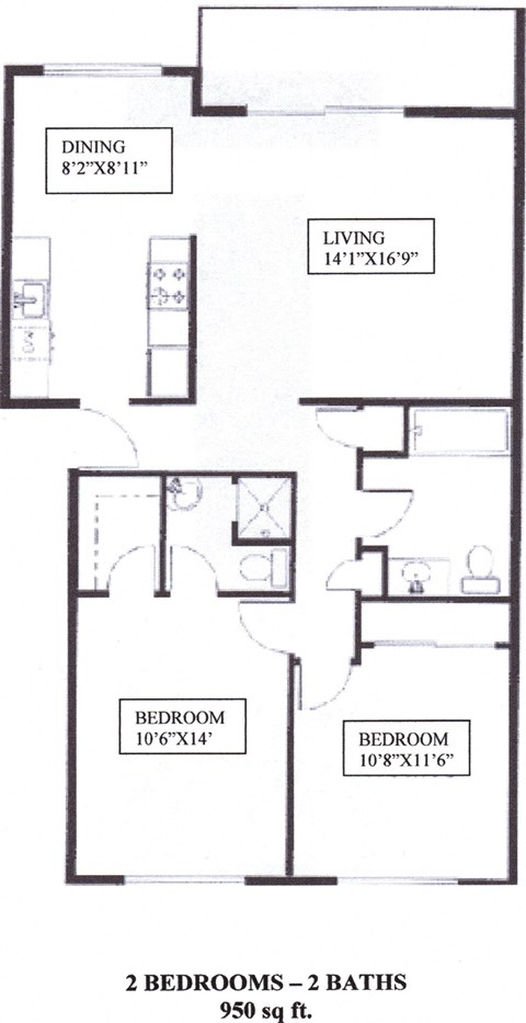 2 bedroom 2 bathroom Floorplan